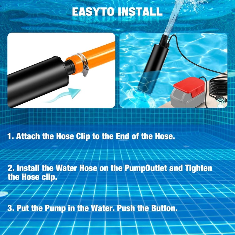TEPULAS Mini Water Transfer Pump for Milwaukee M18 18V Battery, 635GPH Cordless Water Pump for Pool Draining, Pond, Garden, Fish Tank(Bare Tool) - Image 4